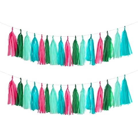 Guzon 20PCS Fiesta Cactus Tissue Garland Cactus Decorations, Blue Green Hot Pink Tissue Tassels for Party Decoration Cover