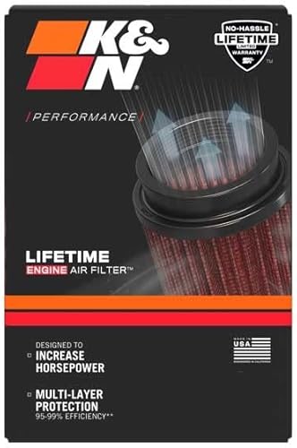 Miniatura 3 de K&N Filtro de entrada de aire universal con abrazadera alto rendimiento, premium, lavable, filtro de aire de repuesto diámetro de la brida 2.5