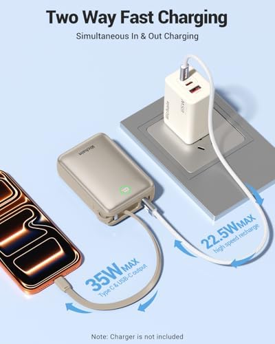 Hichain 20000mAh 35W Power Bank Portable Charger with Built-in Cables Gold — view 5