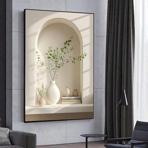 Toile vase abstrait et verdure moderne 60x90 cm sans cadre décoratif