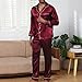 2 Piece Men Lightweight Satin Pajamas Set, Soft Comfy Loungewear Sleepwear Long Sleeve Button Down Shirts Pjs and Pants Wine