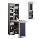 Folding Desk with Storage,Foldable Convertible Writing table with Blackboard and Shelves,Wall Mount Fold Out Table Cabinet , Space-Saving Murphy Desk for Multi-Function Home Office Workstation (Grey)