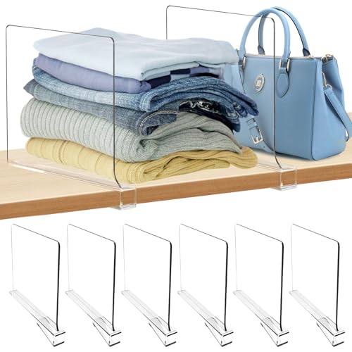 SUPRROW 6 Stück Transparente Acryl Regaltrenner,30x20cm Regalteiler,Verstellbarer Kleiderorganisator,Multifunktionaler Transparente Regalteiler für Schrank Schlafzimmer Bücherregale