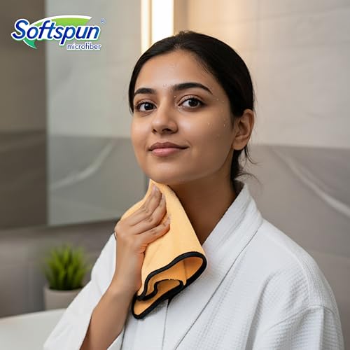 Image of SOFTSPUN Microfiber Hand & Face Wipes 280 GSM 20x30 Cms, 4 Piece Towel Set, (Beige Colour) Super Soft & Silky for Hand, Face and Body - Hypoallergenic Sensitive Skin Wipes & Washcloths.