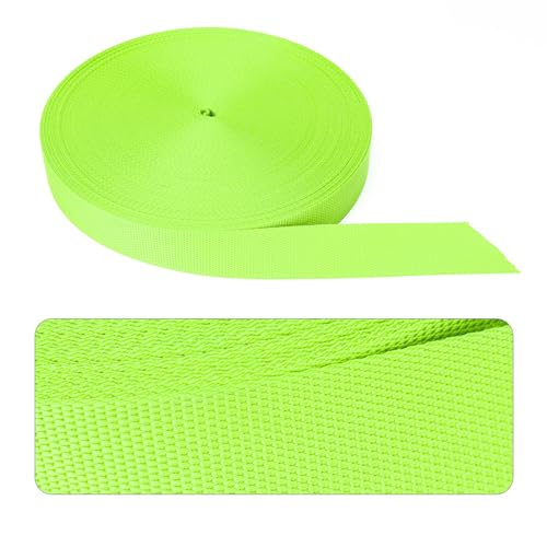 Image of Nylon Webbing 1 Inch 1.5 Inch, Heavy Duty Nylon Webbing Strap 12 Yard,Durable Strapping for Indoor or Outdoor Gear, DIY Crafting, Repairing (Fluorescent Green, 1 inch-12 Yard)
