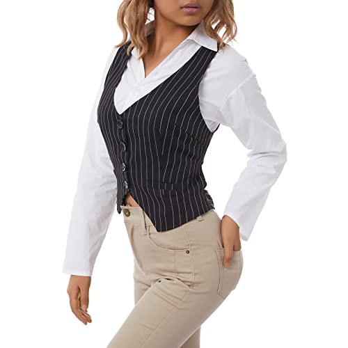 Women Waistcoat, Solid Color Striped V-Neck Sleeveless Tops Blouse Vest Y2K Streetwear3