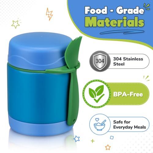 Image of 10oz Soup Thermo for Hot Food Kids,Lunch Thermo Kids Food Jar with Spoon Hot Insulated Food Containers,Leak Proof Stainless Steel Wide Mouth Lunch Food Jar for School(Blue)