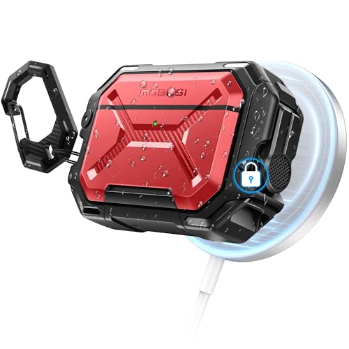 Image of MOBOSI for AirPods Pro 3 Case [IP68 Waterproof Case for iPods Pro 3&Compatible with MagSafe] Military Grade Protective Earpods Pro3 Cover with Secure Lock, Keychain & Phone Stand (2025),Red