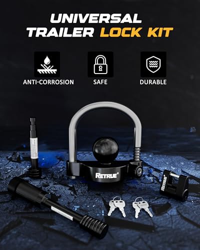 RETRUE Keyed Alike Trailer Lock Set Tow & Store Lock Kit Include Universal Coupler Lock & Dual Hitch Receiver Pin Lock & Trailer Tongue Lock, Black