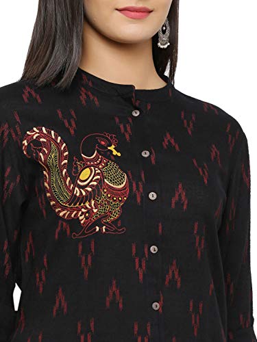 Image of Juniper Black Rayon Slub Printed A-Line Kurta