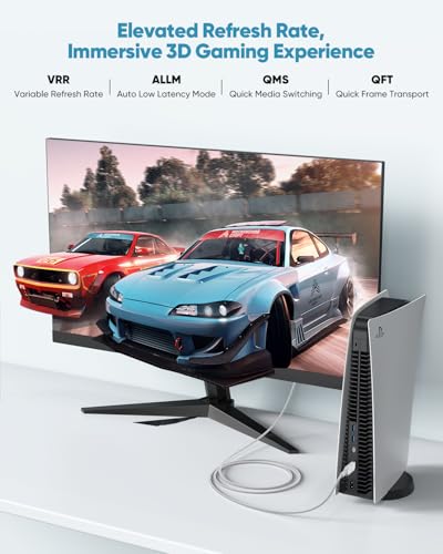 Image of 8K White HDMI Cable 20 FT, HDMI 2.1 Cable 20FT Ultra High Speed eARC Braided Long HDMI Cord with 8K@60Hz, 4K@120Hz, HDR10+, Dolby, 3D, HDCP2.3 for Laptop /Monitor /HDTV /Soundbar /Blu-ray /PS5 /Xbox