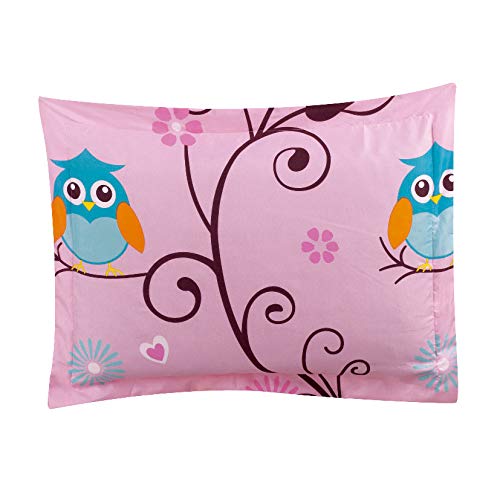 6 Piece Twin Size Kids Girls Teens Comforter Set Bed In Bag With Shams, Sheet Set And Decorative Toy Pillow, Owl Branch Print Pink Yellow Turquoise Girls Kids Comforter Bedding Set W/Sheets,T 6Pc Ob #TOP3