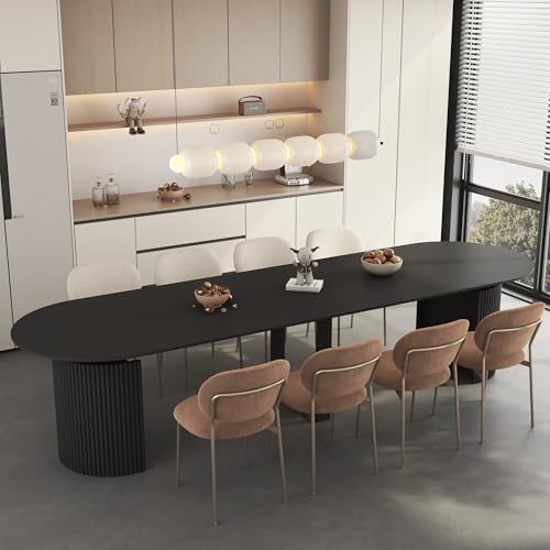 Image of 44 in-132 in Extendable Round Dining Table for 4-12, Long Large Expandable Kitchen Table with Fluted Base, Space Saving Modern Farmhouse Oval Dinner Tables for Dining Room, Kitchen, Living Room, Black