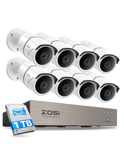 ZOSI 3K Lite Home Security Camera System with Audio, AI Human/Vehicle Detection, Night Vision, 8pcs 1920TVL Outdoor Metal Bullet Cameras, 8CH H.265+ CCTV DVR with 1TB HDD for 24/7 Recording