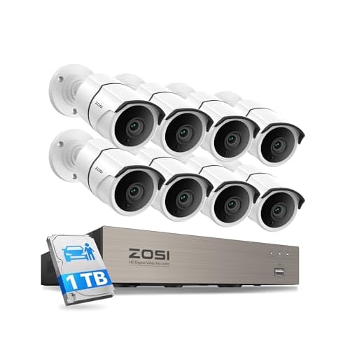 ZOSI 3K Lite Home Security Camera System with Audio, AI Human/Vehicle Detection, Night Vision, 8pcs 1920TVL Outdoor Metal Bullet Cameras, 8CH H.265+ CCTV DVR with 1TB HDD for 24/7 Recording