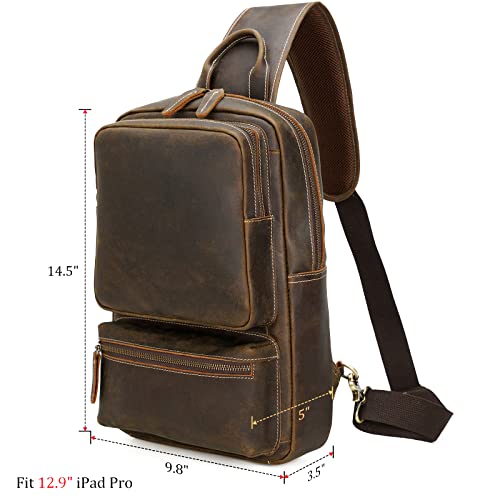 Polare Full Grain Leather Sling Backpack Crossbody Travel Hiking Daypack Shoulder Sling Bag #TOP4