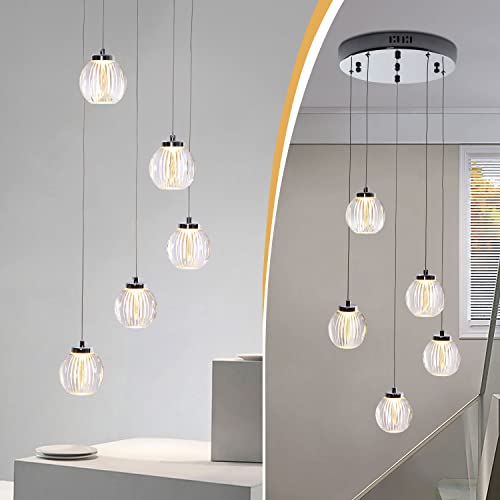 Redstar Large Raindrop Chandeliers 5 Lights 13.5 * 59" Flush Mount Stair Spiral Decorative Light Foyer Chandeliers High Ceiling Large Chandeliers For Villa Living Room Modern (Bulb Incl) #TOP10