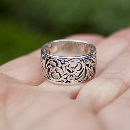 Mia Silver Studio Norwegian Rosemaling Ring Sterling Silver Floral Filigree Band Rings thumb #3
