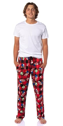 Super Mario Men's Buffalo Plaid Mario Power Up Adult Lounge Sleep Pajama Pants with Drawstring Elastic Waistband2