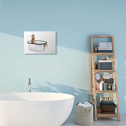 Image of 'Meerkat Bubble Bath Vintage White Tin Tub'| Wall Plaque Art | Stupell Industries | 19 x 13 Inches, Easy to Hang and Sturdy, Made in USA, by Jennifer Redstreake