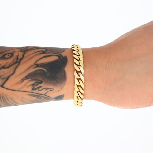Nuragold 14k Real Yellow Gold Miami Cuban Link 9mm Chain Bracelet (7"-9") Italian Jewelry for Men3