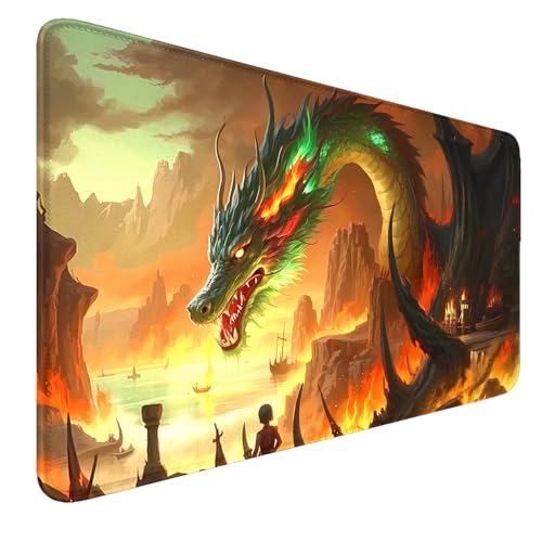 Dragon Stitched Edges MTG Playmat, 24 x 14 inches MTG Mat for MTG DTCG CCG RPG Trading Card Inked Game Playmats Smooth Surface Battle Game Rubber Collection