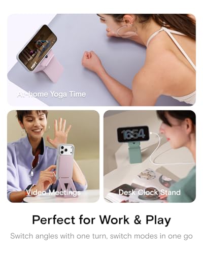 Image of MOFT Phone Tripod Stand Selfie Stick for iPhone, Multi-Angles iPhone Stand, Lightweight & Portable Phone Holder, Strong Magnets, MOVAS Vegan Leather, Travel Essentials, Light Pink (Without Card Slot)