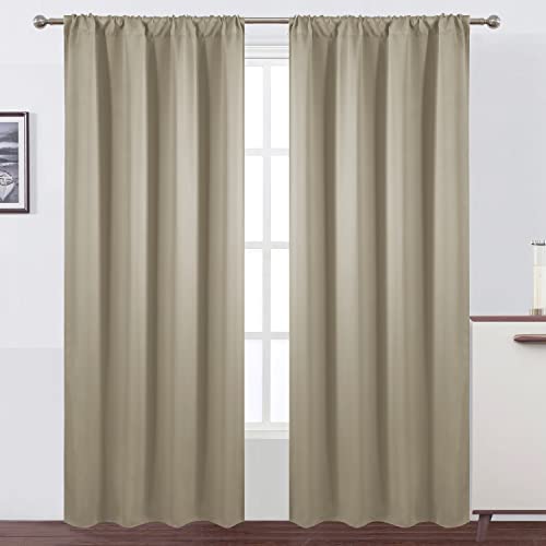 LEMOMO Blackout Curtains 42 x 84 inch/Beige Curtains Set of 2 Panels/Thermal Insulated Room Darkening Bedroom Curtains