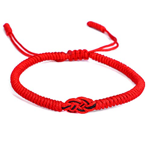 Bijoux en corde tibétaine fait main, bracelet rouge nœuds d'argent mixe