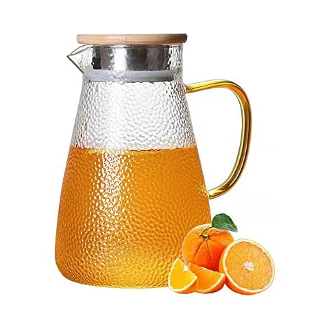 Glass Pitcher with Lid and Spout - High Heat Resistance Pitcher for Hot/Cold Water & Iced Tea Cover