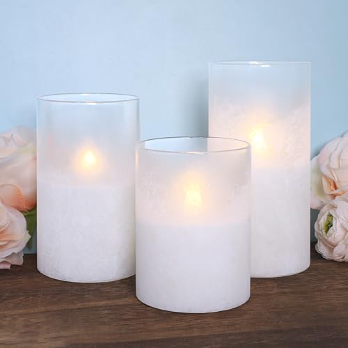 Image of White Flameless Candles with Timer, Battery Operated Led Glass Pillar Candles for Home Decorations, Wedding, Centerpiece, Holiday Party