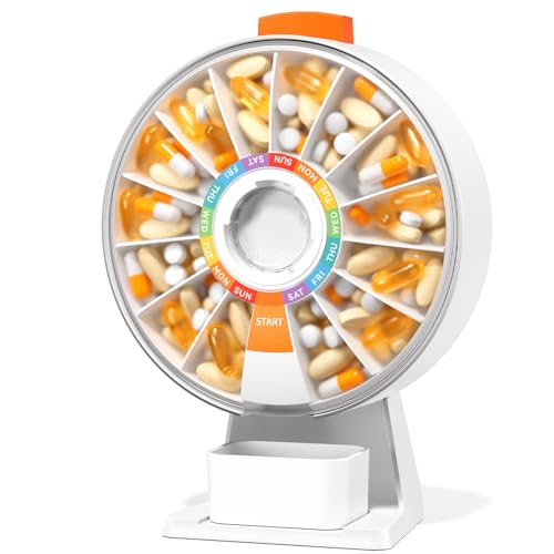 Zoksi Large Fun Pill Dsipenser, Daily Pill Box for 7 or 14 Days, Wall-Mountable or Tabletop Weekly Pill Organizer Hold for Medicine, Vitamin or Supplements, Pill Case with Easy Press Button (White)