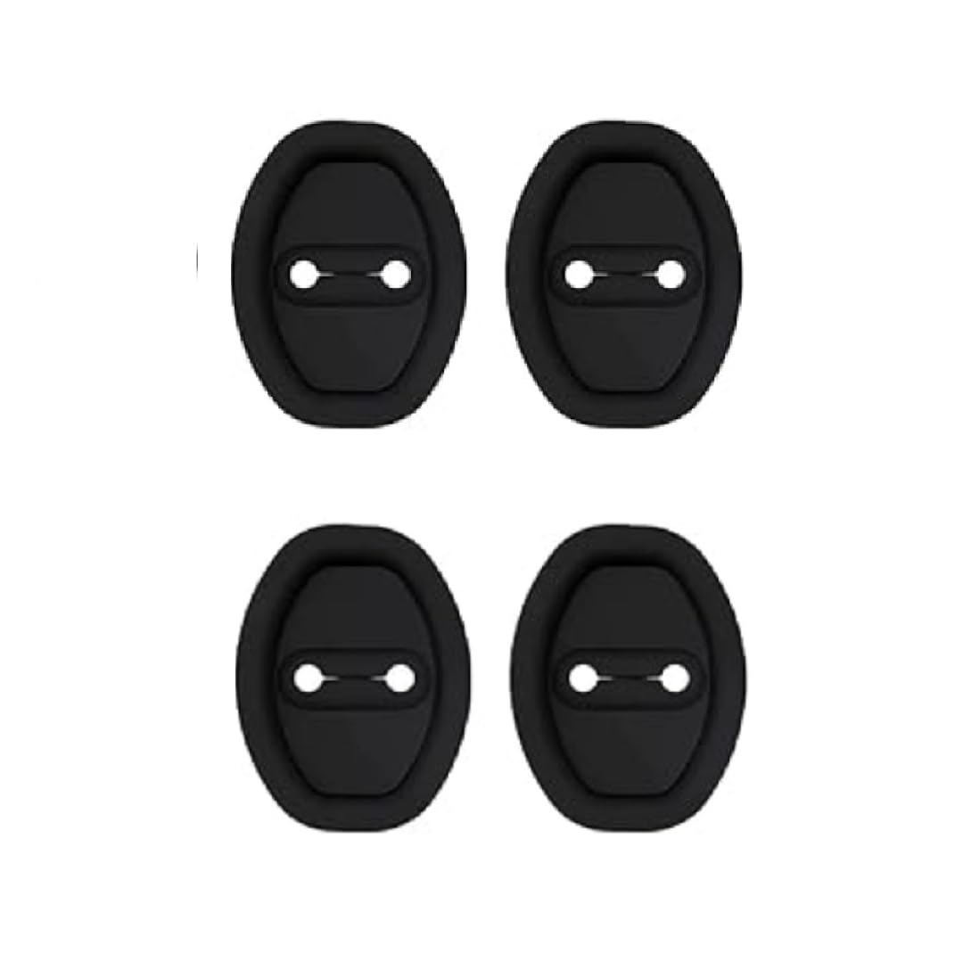 Car Door Lock Cover Protector – Silent Noise Reduction, Anti-Rust Silicone Pad for All Cars Vehicle Door Latch, Strong Adhesive Fit, Easy Installation (Set of 4, Black)