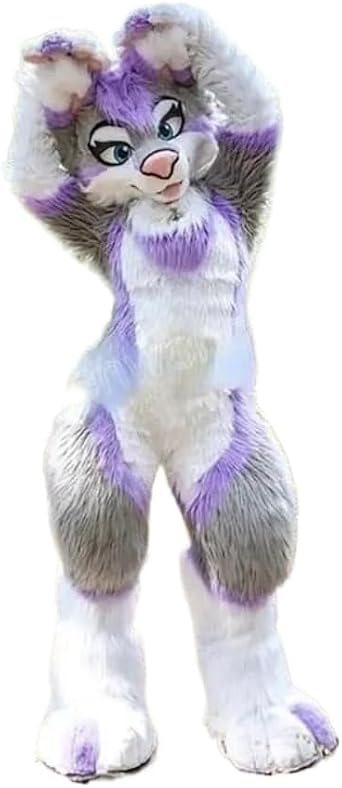 Purple Pink Long Fur Husky Dog Fox Fursuit Furry Mascot Costume Suit