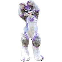 Purple Pink Long Fur Husky Dog Fox Fursuit Furry Mascot Costume Suit
