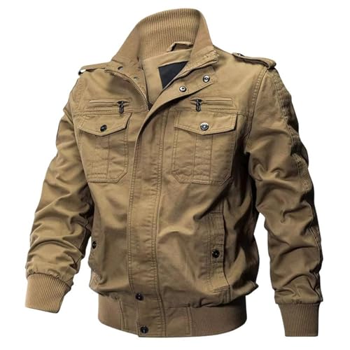 Veste pilote homme GUOYUXIAO kaki automne avec col montant coupe-vent