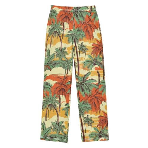 ZZXXB Retro Palm Tree Boys Long Pants Soft Trousers Elastic Waist Kids Lounge Bottoms with Pockets S-XL