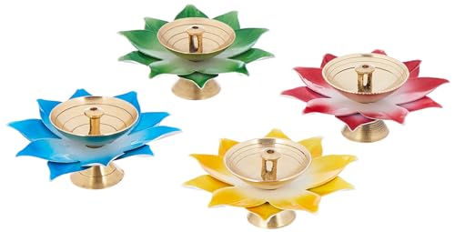 Image of Amazon Brand - Solimo Brass /Iron Jyot with Leaves | Multicolored (Set of 4)