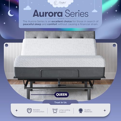 Image of Celestial Sleep Aurora Adjustable Bed Base (Frame) + 12 inch Gel Memory Foam Mattress (Medium Soft), Easy Assembly, Head and Foot Lift, Zero Gravity, Memory Positions, CertiPUR-US Bed - Queen