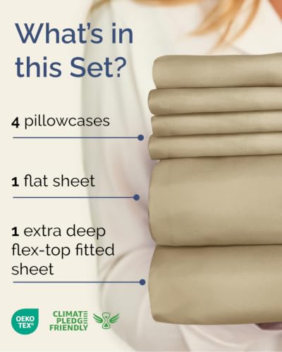 Image of Flex Top Split Head King 6 Piece Sheet Set - Breathable & Cooling - Beige