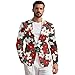 COEQINE Casual Suits for Men Fashion Red White Floral Button Sport Coat Jacket with Pocket for Valentine's Day Party Costume, S