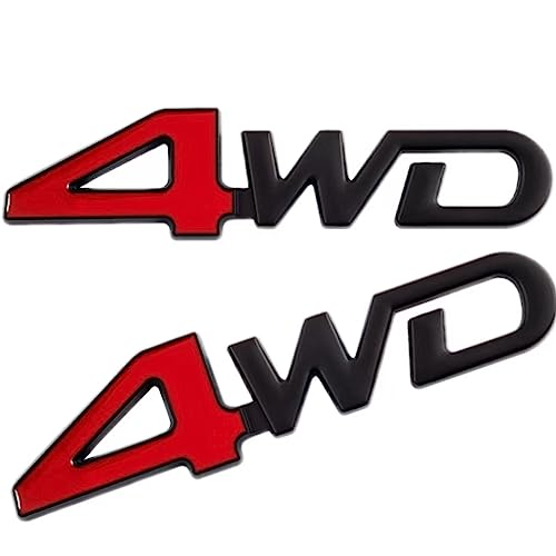 Image of 2PCS 4WD Emblem Badge 3D Zinc Alloy Auto Trunk Door Fender Bumper Badge Decal Emblem Adhesive Tape Sticker (Red Black)