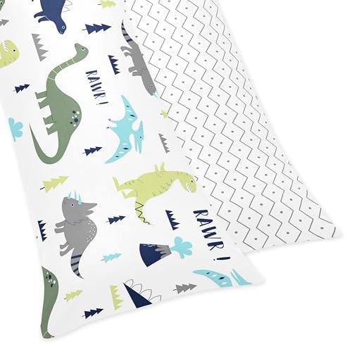 Sweet Jojo Designs Blue and Green Modern Dinosaur/Grey Chevron Prehistoric Print Full Length Double Zippered Body Pillow Case Cover