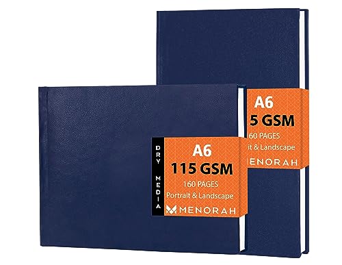 Image of MENORAH - Sketchbooks for Artists-A6-115 GSM- (Pack of 2 Combo)(160 Pages /80 Sheets)-Drawing Book for Artists-(Landscape 10.5 x 14.8 cm & Portrait 14.8 x 10.5 cm)-Completely Handmade-Dark Blue