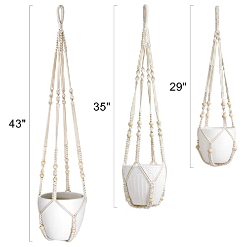 Image of Mkono 3 Pack Macrame Plant Hangers Hanging Planters for Indoor Plants Ivory