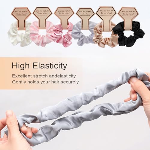 Youery Pack of 6 Scrunchies, Bridesmaids Scrunchies, Premium Satin Hair Bobbles, Soft Elastic Hair Bands - Image 4