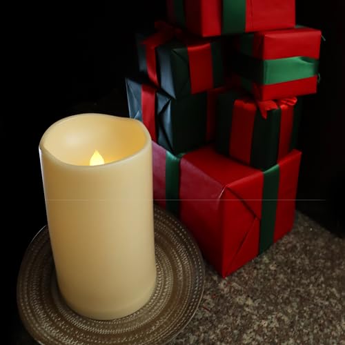 Image of Battery Operated Plastic Flameless LED Pillar Candle with Cycling Timer, 6''x12'' Flickering Realistic Electric Light for Indoor Bookshelf Wedding Dinner Party Centerpiece Fireplace X-mas Decor 1 Pack