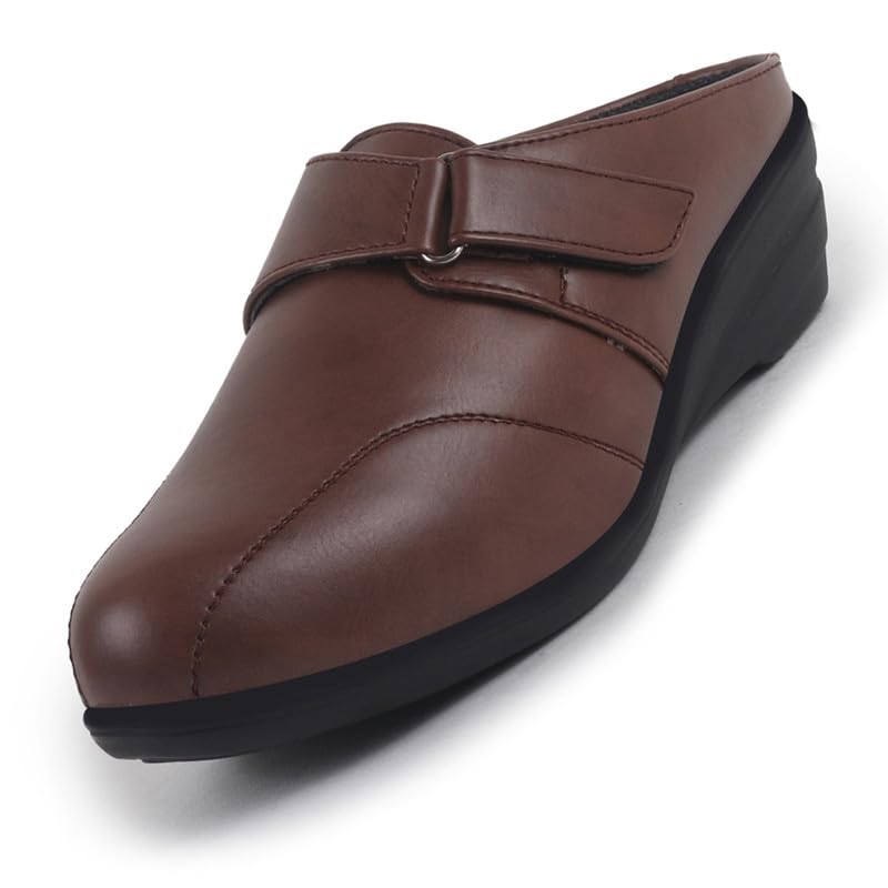 Women's Back Open Formal Slip On Flatform Heel Wedges with Hook and Loop|Adjustable Strap Shoes|Office Meetings