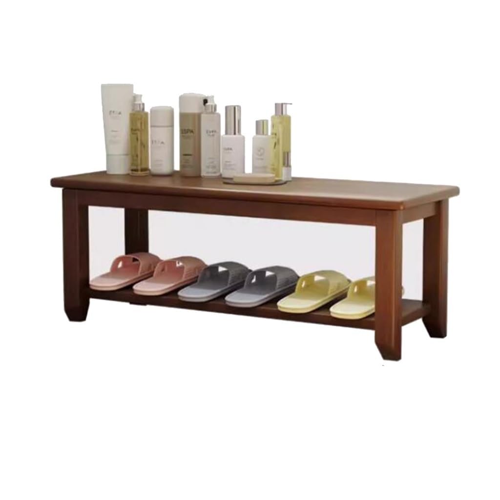 Wodoodporna ławka prysznicowa z litego drewna z półką do przechowywania, wygodny stołek łazienkowy do spa, sauny, tarasu i ogrodu, 80 x 30 x 40 cm i stylowy design