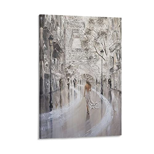 Paris, France, European Urban Landscape Oil Painting Wall Art,Dreamy Parisian Dance Art Posters Wall Art Paintings Canvas Wall Decor Home Decor Living Room Decor Aesthetic 12X18Inch(30X45Cm) Frame-S #TOP14